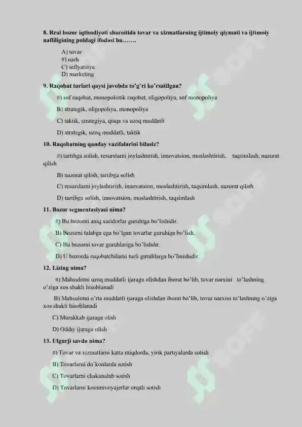 Sotib olish tamoyillari fani.200 test javoblari bn 2