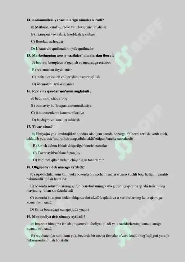 Sotib olish tamoyillari fani.200 test javoblari bn 3