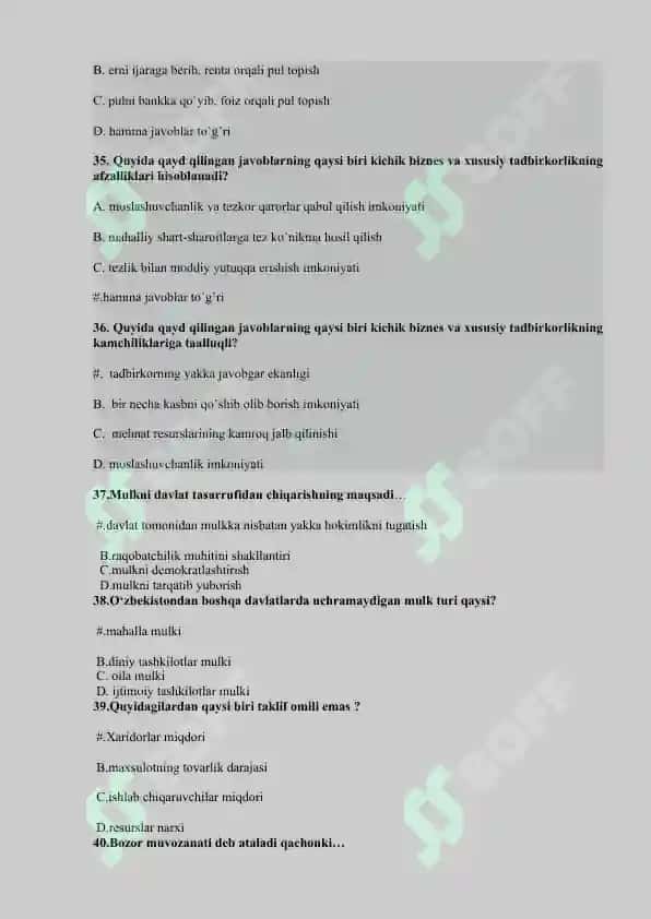 Sotib olish tamoyillari fani.200 test javoblari bn 7