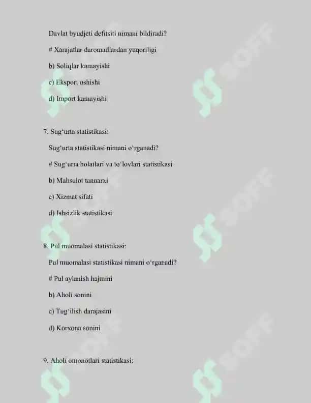 Statistika fanidan test savollari 3