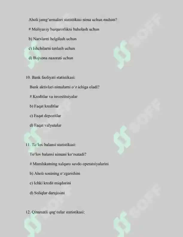 Statistika fanidan test savollari 4