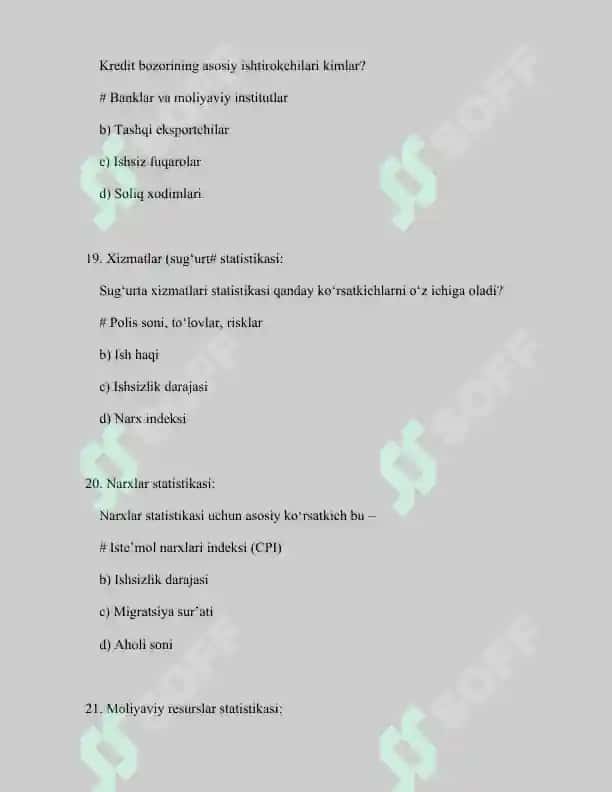 Statistika fanidan test savollari 7