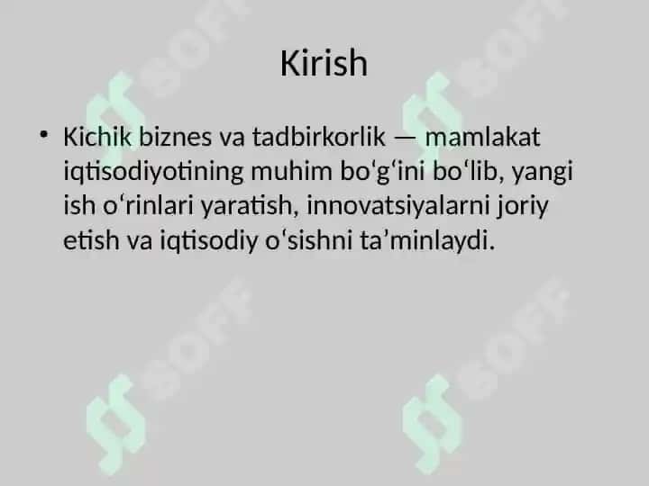 Kichik biznes va tadbirkorlik faoliyatini tashkil etish va boshqarish 2