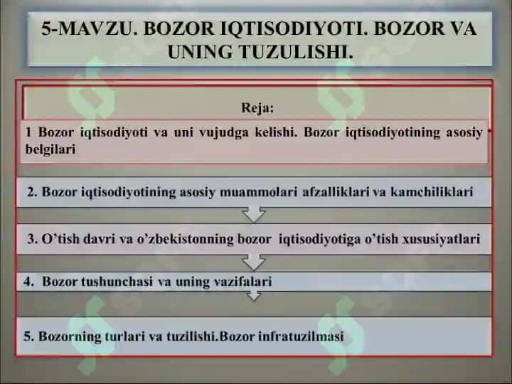 BOZOR IQTISODIYOTI. BOZOR VA UNING TUZULISHI. 2