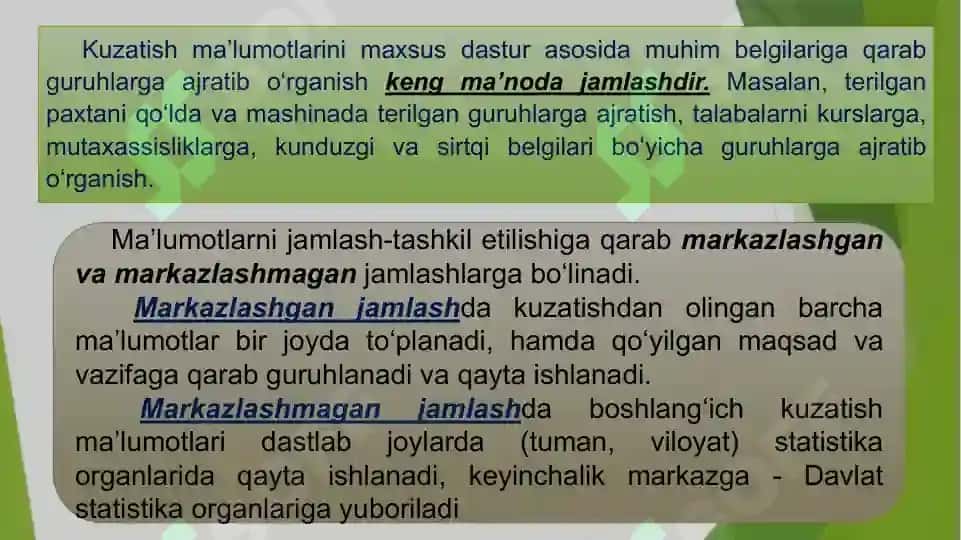 Statistika Jamlash va Guruhlash 4
