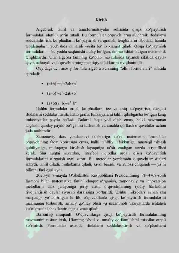 Qisqa ko‘paytirish formulalari 4