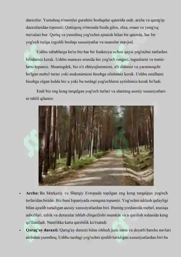 Yog‘och xomashyoning mustahkamligi, qattiqligi, qayishqoqligi, plastikligi, mo‘rtligi va sifatiga qo‘yiladigan talablarni o‘rganish. 7