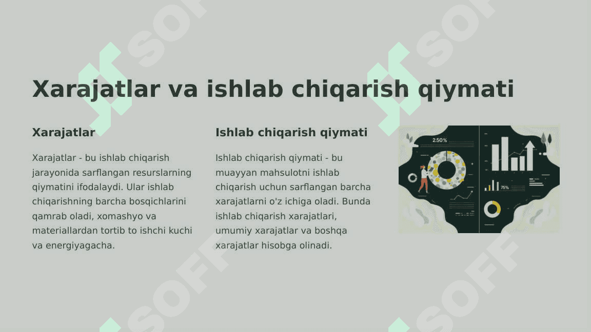 Xarajatlarni hisoblash tushunchasi va umumiy tamoyillari va normativ buxgalteriya hisobi bilan mahsulot tannarxini hisoblash. 8