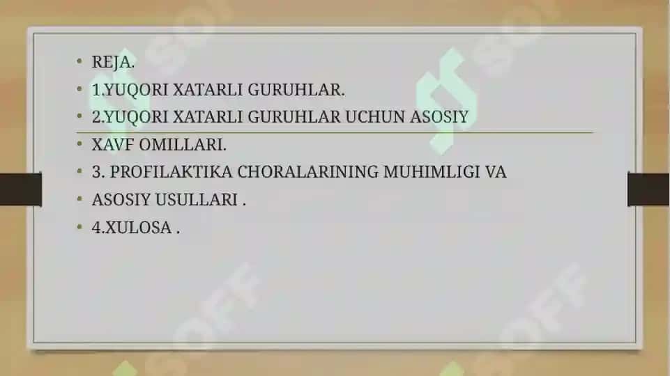 PROFILAKTIKAGA MUHTOJ BOʻLGAN YUQORI XATARLI GURUHLAR 2