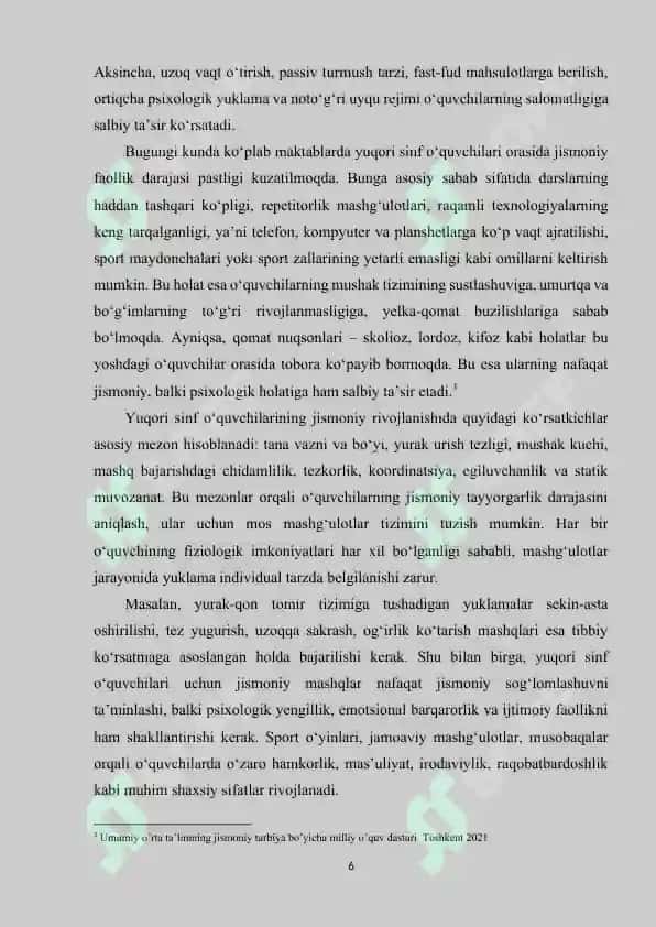 Yuqori sinf o'quvchilari jismoniy tarbiyasi 6
