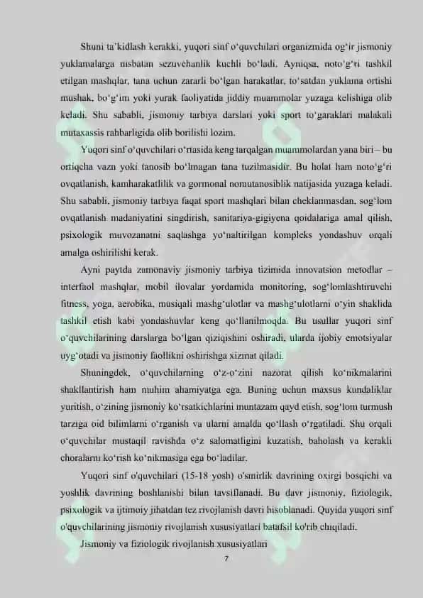 Yuqori sinf o'quvchilari jismoniy tarbiyasi 7