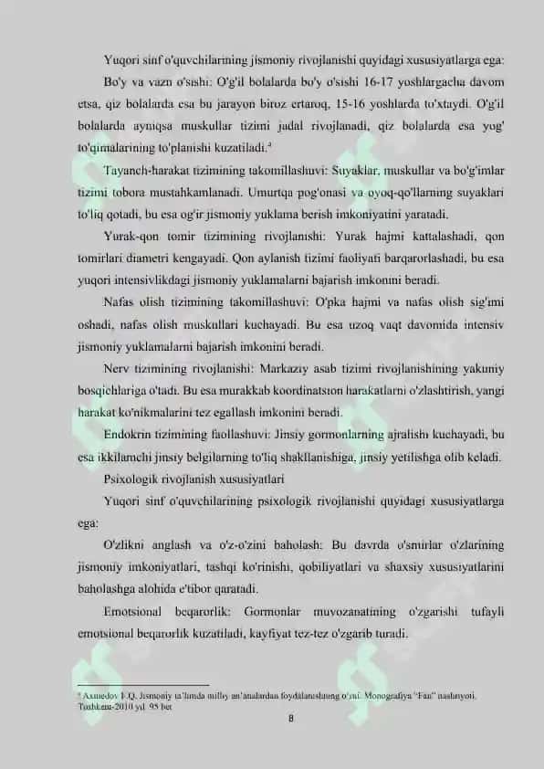 Yuqori sinf o'quvchilari jismoniy tarbiyasi 8