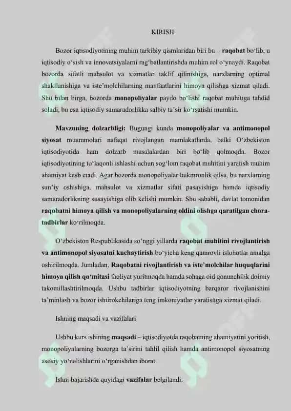 Iqtisodiyotda raqobatni qo'llab quvatlash. Monopolyalar va antimonopol siyosat 2