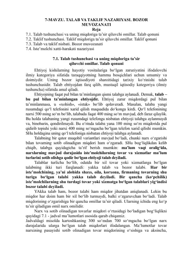iqtisodiyot nazariyasiga oid va hayotimizga kerakli mavzumavzu