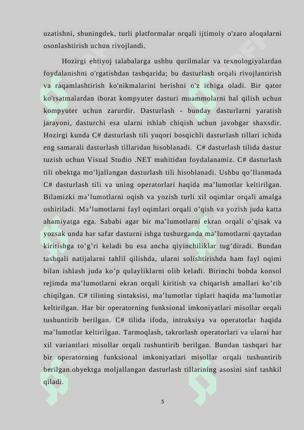 C# DASTURLASH TILI 5