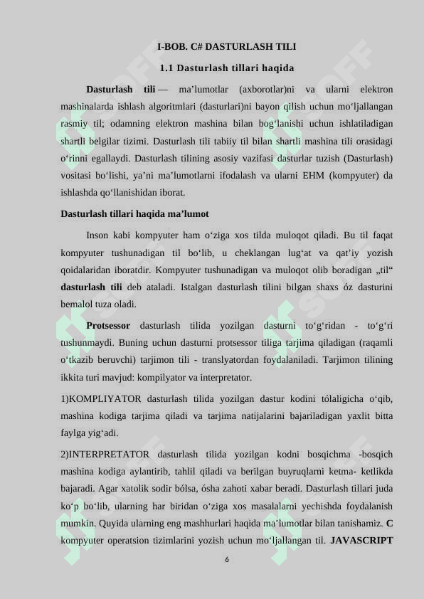 C# DASTURLASH TILI 6