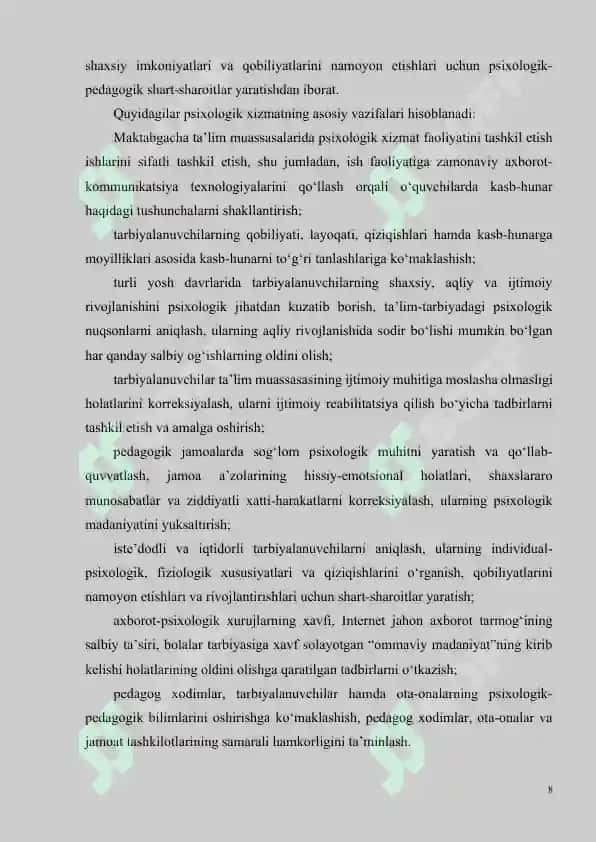Maktabgacha ta’lim muassalarida psixologik xizmatning tashkil etilishi 8