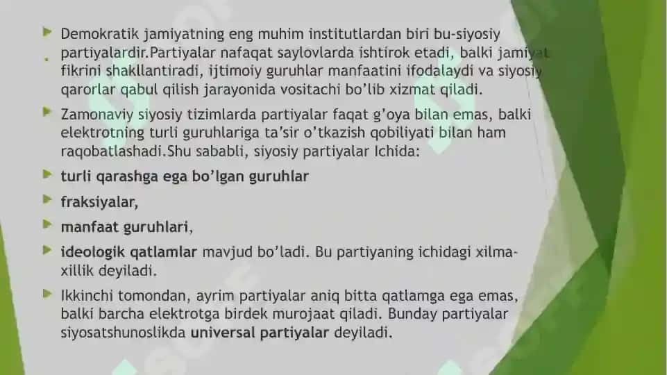 Partiyalarning ichki tuzilishidagi xilma-xillik.Universal partiyalar 2