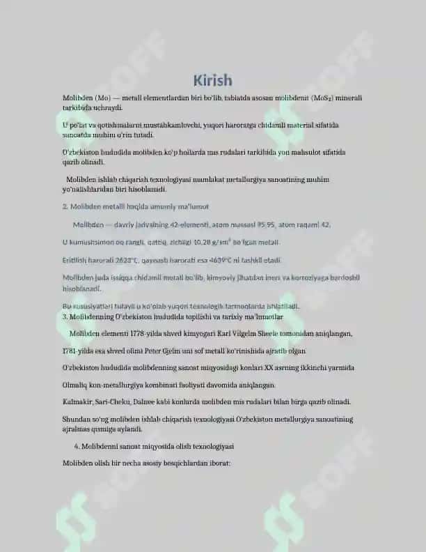 Molibden olinishi 2