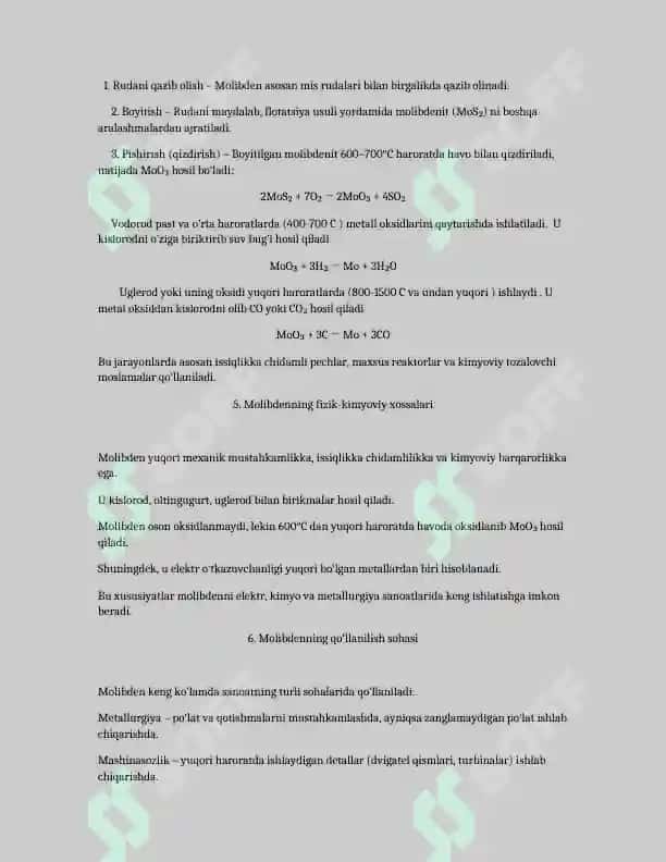 Molibden olinishi 4