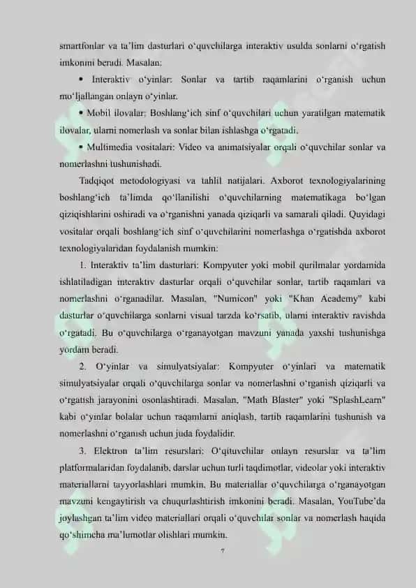 Ming ichida arifmetik amallar bajarish metodlardan foydalanish 7