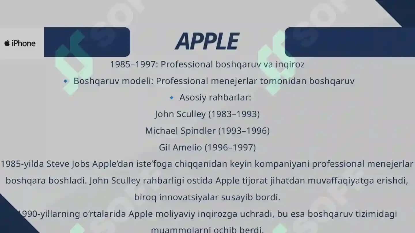 APPLE KOMPANIYASININNG KORPORATIV BOSHQARUVI 3