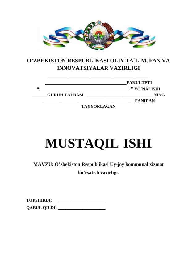Oʼzbekiston Respublikasi Uy-joy kommunal xizmat koʼrsatish vazirligi.