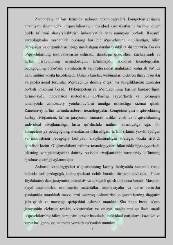 O‘qituvchining kasbiy rivojlanishida axborot texnologiyalari kompetensiyasi 5