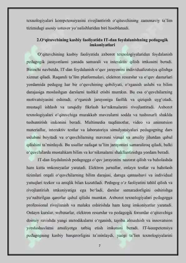 O‘qituvchining kasbiy rivojlanishida axborot texnologiyalari kompetensiyasi 7