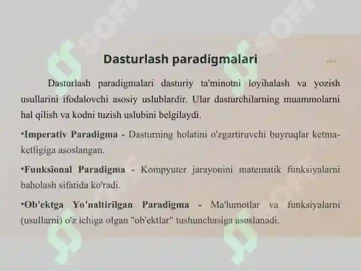Dasturlash uslublari va paradigmalar 2