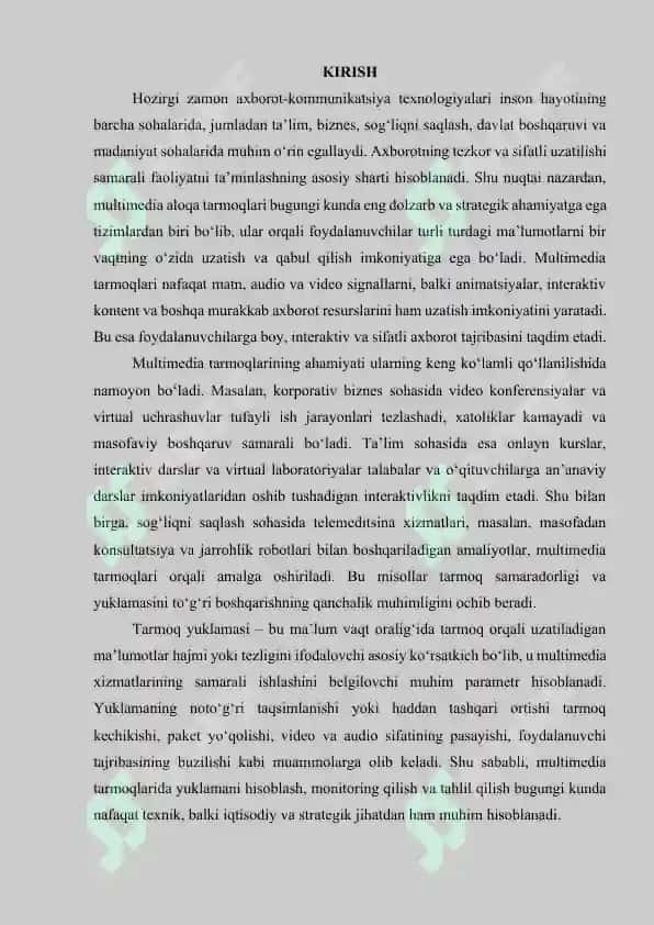 Multimedia aloqa tarmoq yuklamasini hisoblash va tahlil qilish 2
