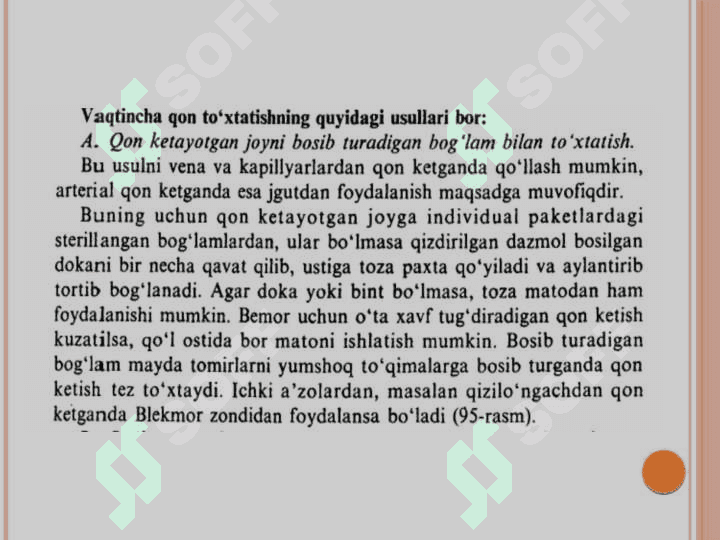 Qon ketishni vaqtincha va batamom to'xtatish usullari 3