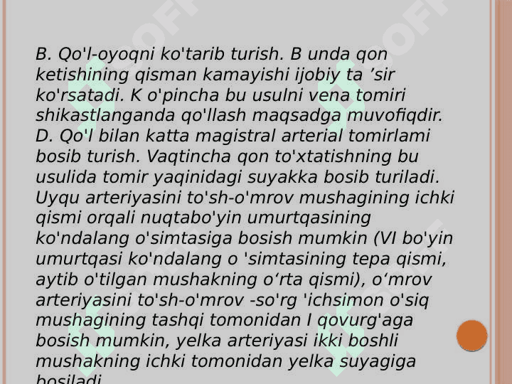 Qon ketishni vaqtincha va batamom to'xtatish usullari 5