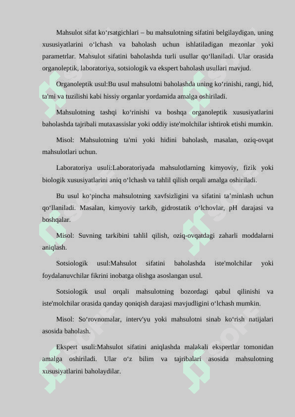 MAHSULOT SIFAT KOʻRSATGICHLARI VA ULARNI ANIQLASH USULLARI (ORGANALEPTIK LABARATORIYA SOTSIOLOGIK VA EKSPERT). 3