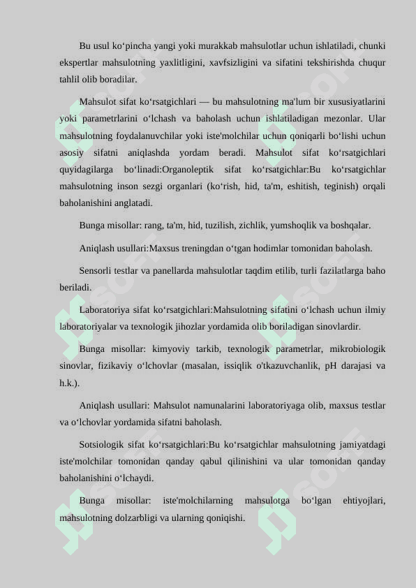 MAHSULOT SIFAT KOʻRSATGICHLARI VA ULARNI ANIQLASH USULLARI (ORGANALEPTIK LABARATORIYA SOTSIOLOGIK VA EKSPERT). 4
