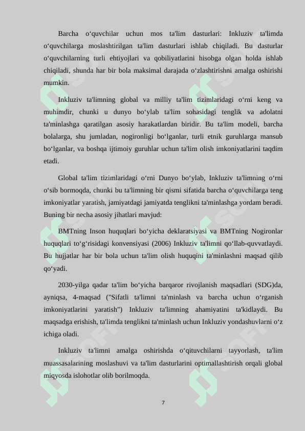 INKLUZIV TA'LIM G'OYALARINI AMALIYOTGA TADBIQ ETISH BO'YICHA TURLI GURUHLARGA MANSUB RESPONDENTLARNING FIKRLARINI ANIQLASHGA QARATILGAN SOTSIOLOGIK TADQIQOTLAR 7