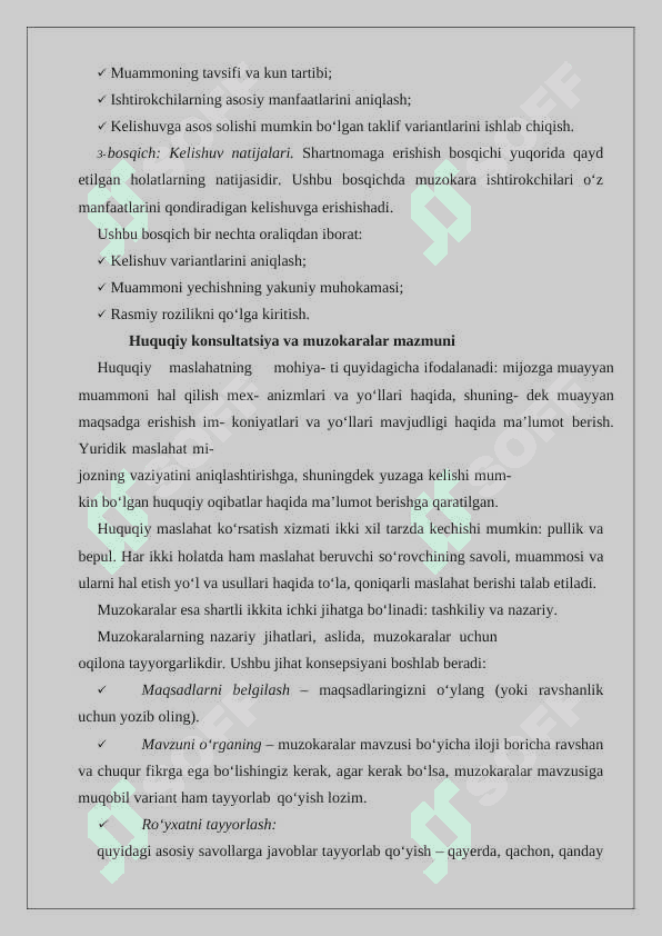 Nizoni hal qila olish ko’nikmasi. Huquqiy konsultatsiya va muzokaralar bosqichlari 24 8