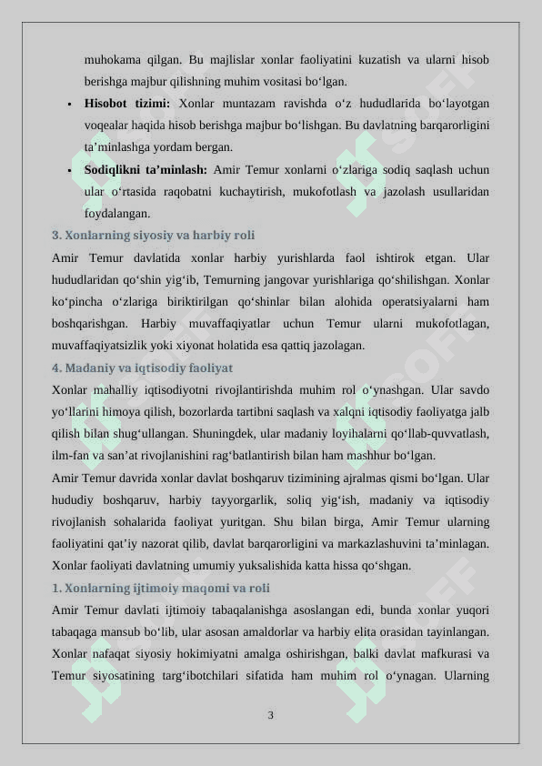 AMIR TEMUR DAVRIDA XONLAR FAOLIYATI 3