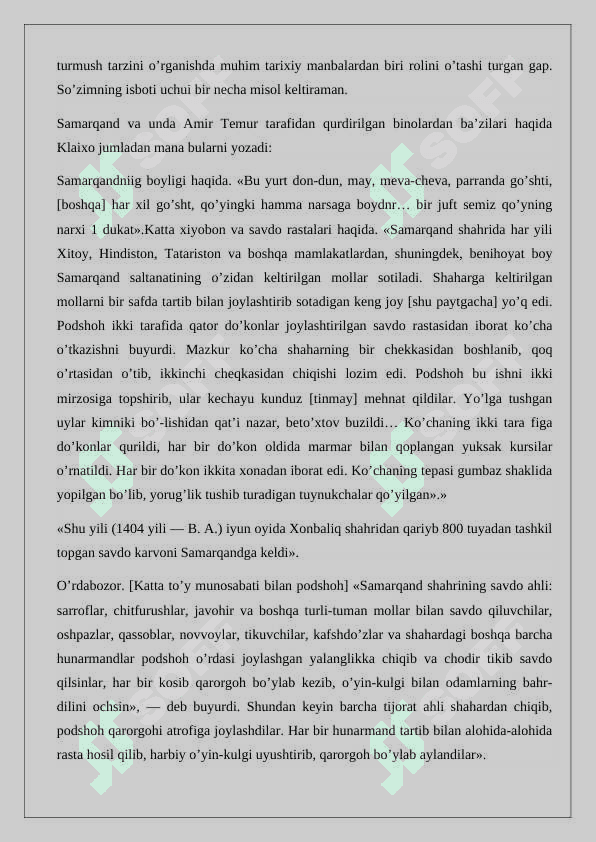 Rui Gonsales de Klavihoning “Samarqandga – Amir Temur saroyiga sayohat kundaligi” asari tarixiy manba sifatida 6