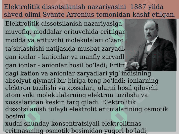 Elektolitik dissotsilanish nazariyasining asosiy qoidalari 7