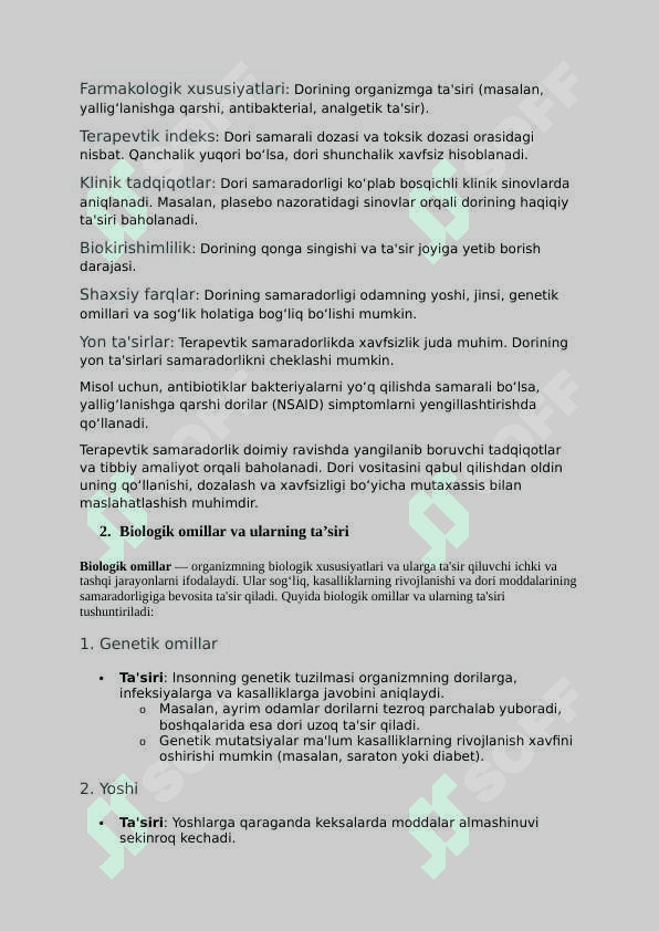 Dorivor moddalarni terapevtik samaradorligiga tasir etuvchi omillar. 3