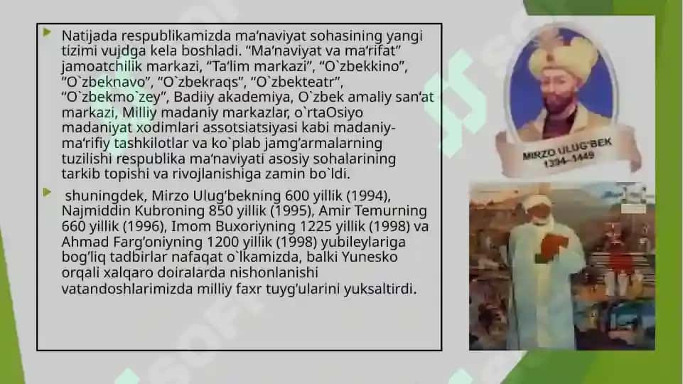Mustaqillik yillarda O'zbekistonning manaviy madaniyat taraqqiyoti 4