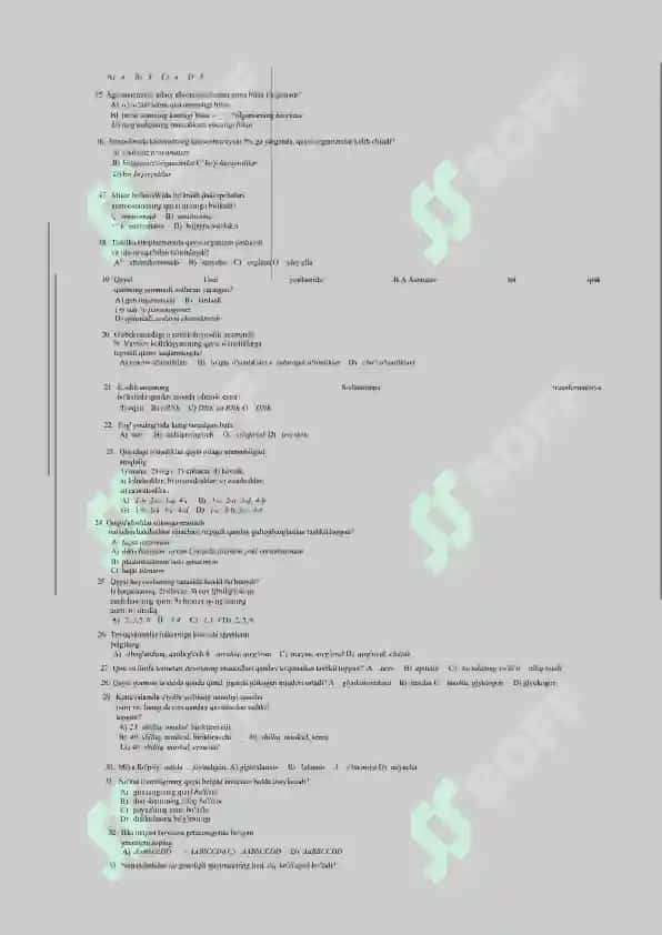 BIOLOGIYA TEST-VARIANT 4