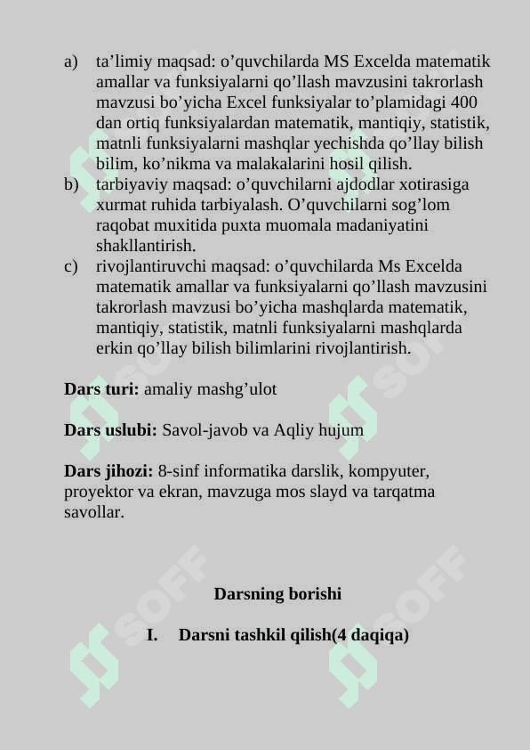 MS Excelda  matematik amallar 2