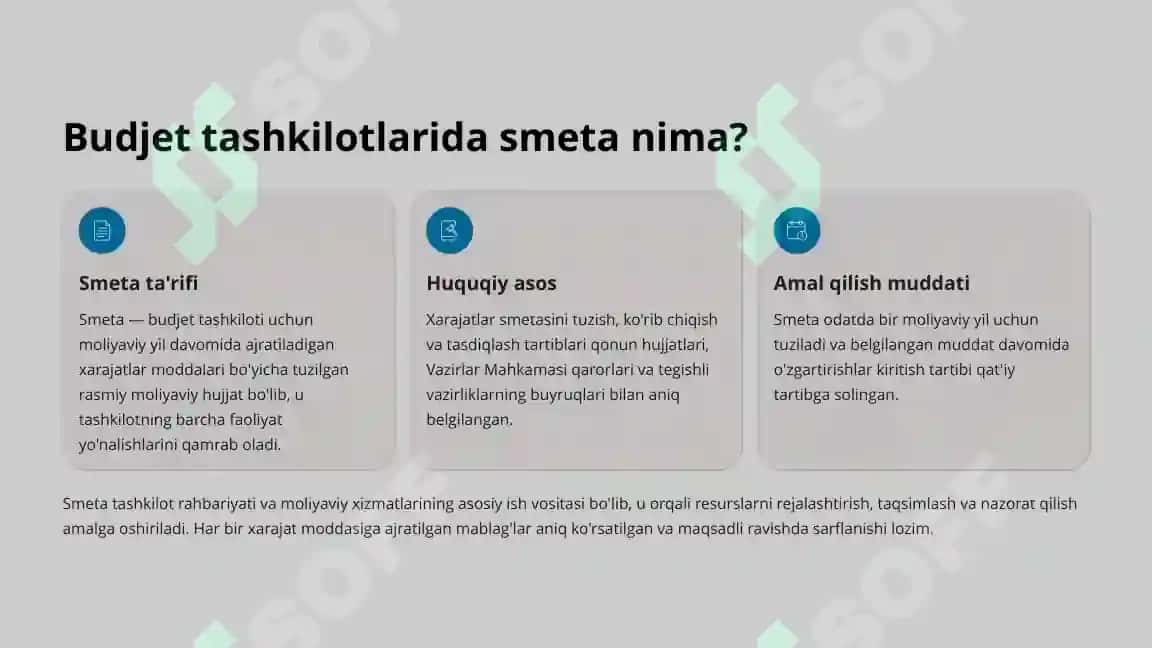 Budjet tashkilotlarida smetalar tarkibi va ularni shakllantirishning xususiyatlari 3