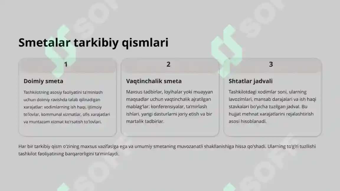 Budjet tashkilotlarida smetalar tarkibi va ularni shakllantirishning xususiyatlari 5