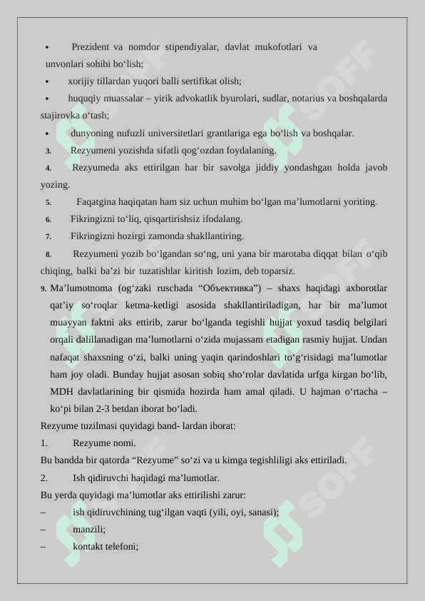 Rezyume tuzishdagi xatolar. Huquqshunos rezyumesini tuzish uchun tavsiyalar 24 7