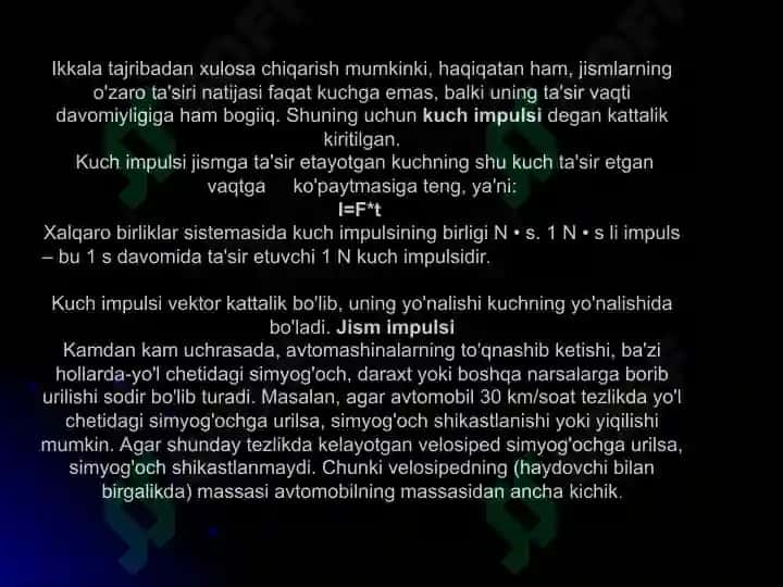 Implus.Implusning saqlanish qonuni 8
