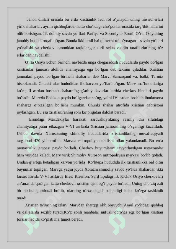 Xristianlar dini va uning Markaziy Osiyoga kirib kelishi tezis 4