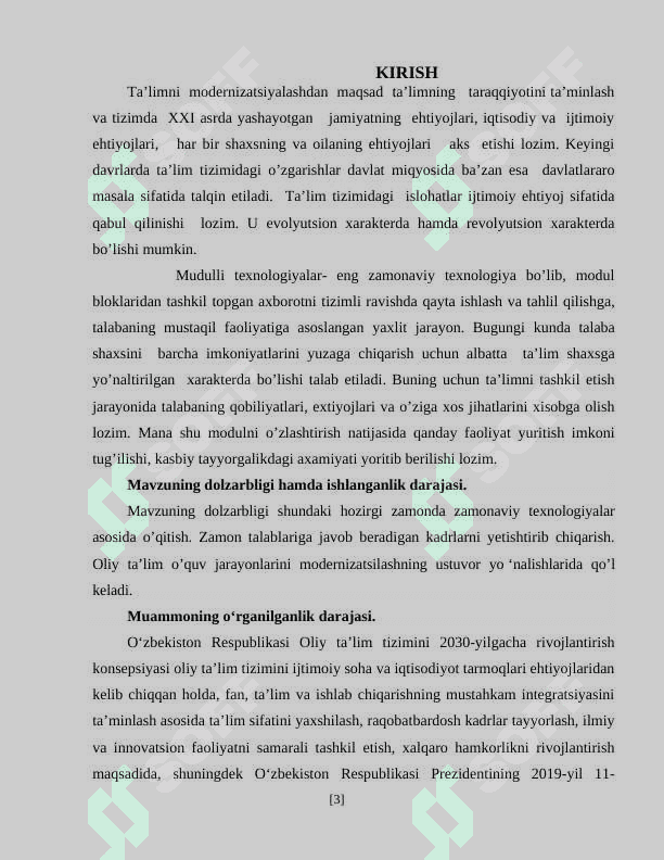 Oliy ta’lim tizimini  o’quv-jarayonlarini modernizatsiyalashning ustuvor yo’nalishlari. 3